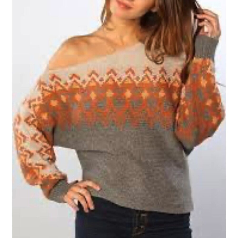 FREE PEOPLE Heart Isle Off the Shoulder Pullover Sweater Sz Small